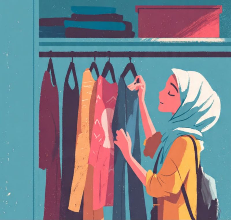 Ilustrasi Mahasiswa yang Sedang Memilih Outfit Kampus, (Foto: Ai.)