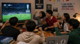 Ilustrasi Mahasiswa Menonton Piala Dunia Saat Libur Kuliah, (Foto:AI.)