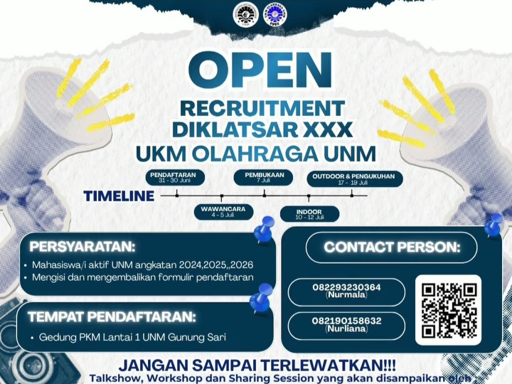 Poster Open Recruitment Diklatsar XXX UKM Olahraga, (Foto: Ist.)