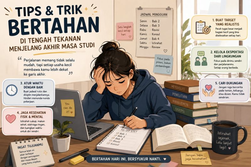Ilustrasi Seorang Mahasiswa Tingkat Akhir yang sedang Berjuang Menyelesaikan Tugas Akhir di Tengah Berbagai Tekanan Akademik dan Sosial, (Foto: Int.)