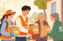 Ilustrasi mahasiswa yang terlibat dalam kegiatan volunteer, (Foto: AI.)