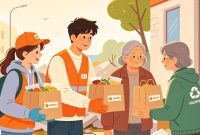 Ilustrasi mahasiswa yang terlibat dalam kegiatan volunteer, (Foto: AI.)