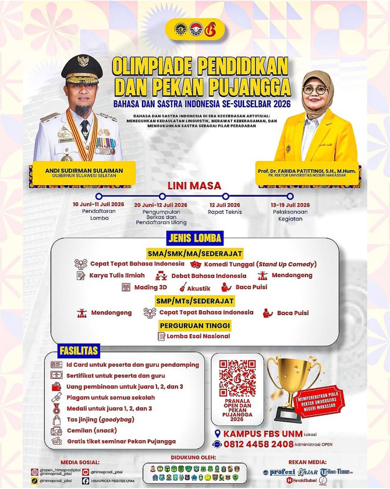Poster Olimpiade Pendidikan dan Pekan Pujangga 2026, (Foto: Int.)