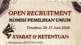 Poster rekrutmen anggota Komisi Pemilihan Umum (KPU) Kema F.Psi UNM, (Foto: Int.)
