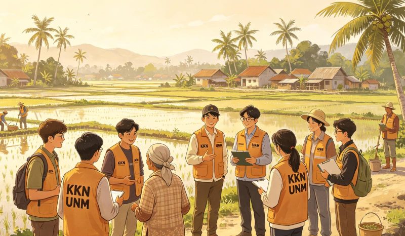 Ilustrasi Mahasiswa Bersama Warga saat Dilokasi KKN, (Foto: AI.)