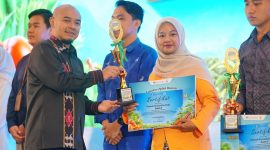 Potret Wanda saat menerima penghargaan di Hotel Grand Maleo & Convention, Mamuju, (Foto: Ist.)