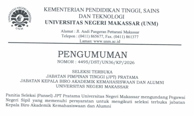 Potret Surat Pengumuman Seleksi Terbuka Jabatan Pimpinan Tinggi (Foto: Int).