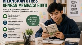 Ilustrasi mahasiswa membaca buku untuk mengurangi stres, (Foto: Ai.)