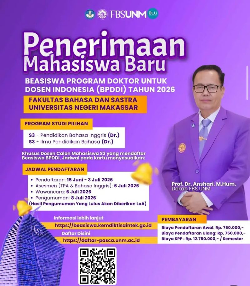 Flyer Penerimaan Mahasiswa Baru Program Doktor FBS UNM, (Foto: Int.)