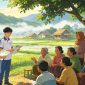 Ilustrasi Mahasiswa yang sedang sosialisasi dengan warga, (Foto: AI.)