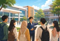 Ilustrasi Mahasiswa Sedang Mengenal Lingkungan Kampus, (Foto: AI.)