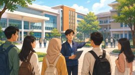 Ilustrasi Mahasiswa Sedang Mengenal Lingkungan Kampus, (Foto: AI.)
