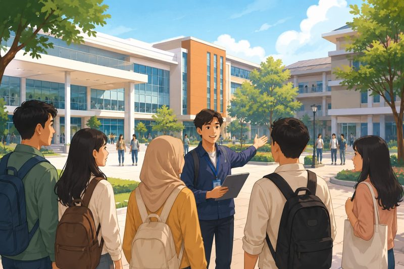 Ilustrasi Mahasiswa Sedang Mengenal Lingkungan Kampus, (Foto: AI.)
