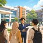 Ilustrasi Mahasiswa Sedang Mengenal Lingkungan Kampus, (Foto: AI.)