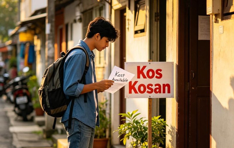 Ilustrasi mahasiswa yang sedang mencari kos, (Foto: AI.)