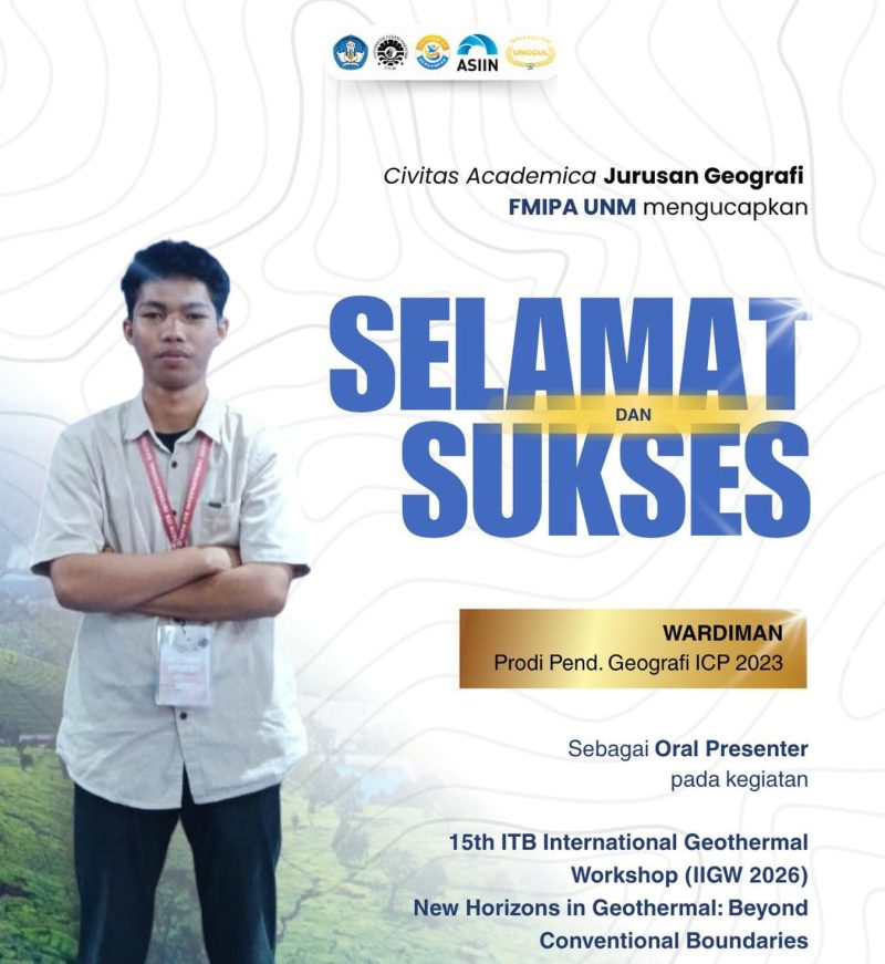 Potret Wardiman Mahasiswa UNM yang Tampil Sebagai Oral Presenter pada 15th ITB International Geothermal Workshop (IIGW) 2026. (Foto; Ist).