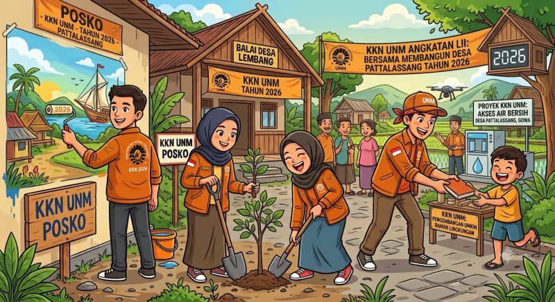 Ilustrasi Mahasiswa KKN UNM, (Foto: Ai.)