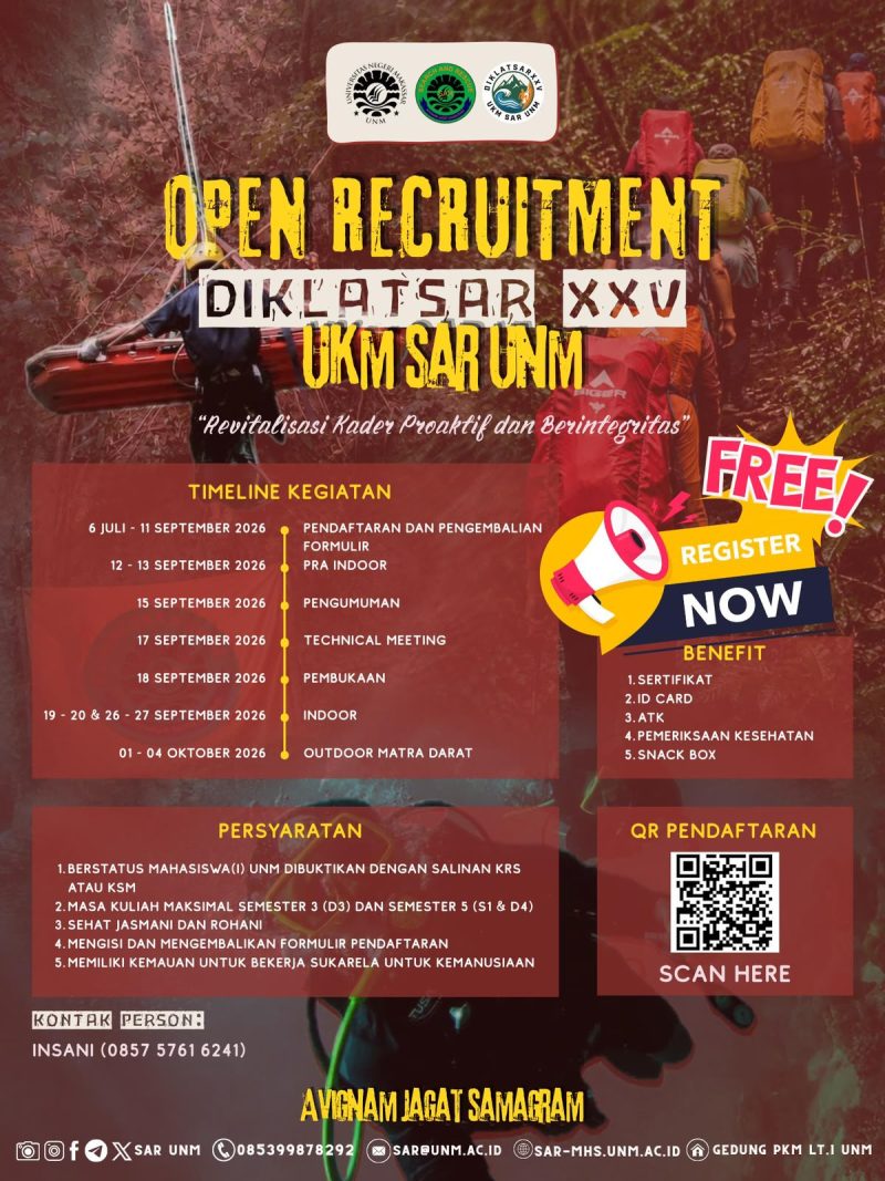 Poster Open Recruitment Diklatsar XXV UKM SAR UNM (Foto:Ist.)