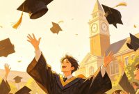 Ilustrasi mahasiswa sedang melempar topi toga, (Foto: AI.)