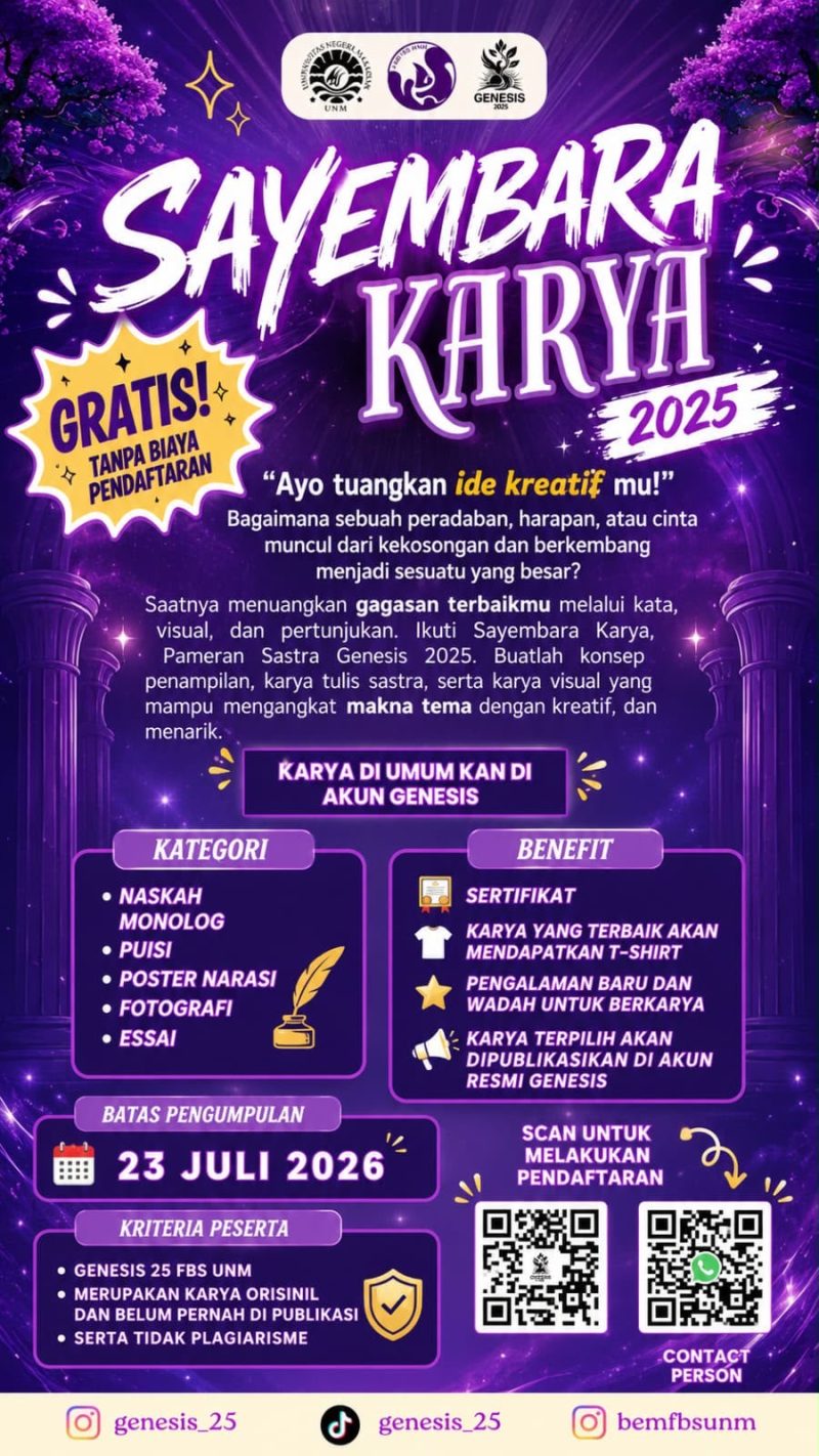 Pamflet Pendaftaran Sayembara Karya 2025, (Foto:Ist)