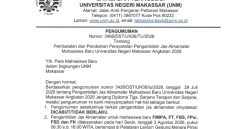 Surat Edaran Pembatalan dan Perubahan Persyaratan Pengambilan Jas Almamater Mahasiswa Baru UNM 2026, (Foto: Int.)