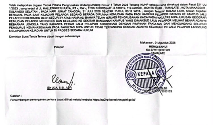 Surat Laporan Pasca Kerusuhan Pertama di FMIPA, (Foto: Ist.)